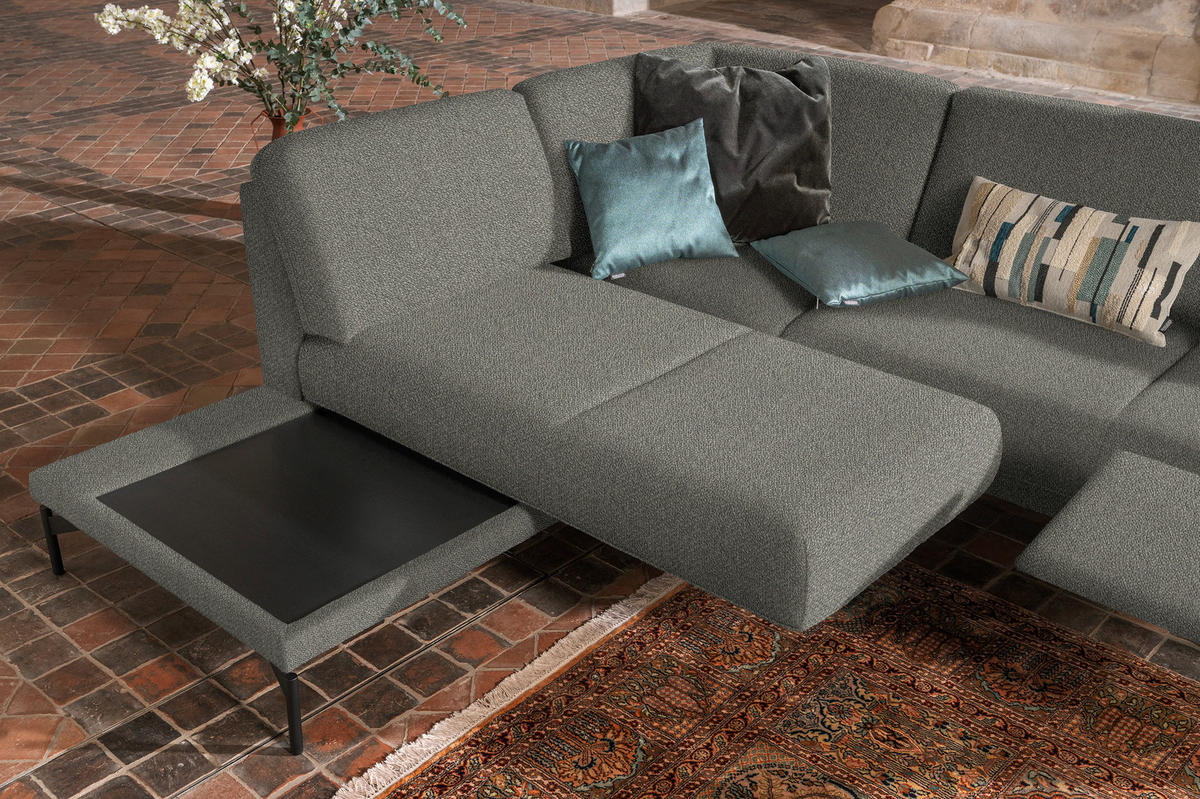 ECKSOFA in Flachgewebe Graubraun  - Anthrazit/Graubraun, Design, Textil/Metall (230/254cm) - Johann Jakob