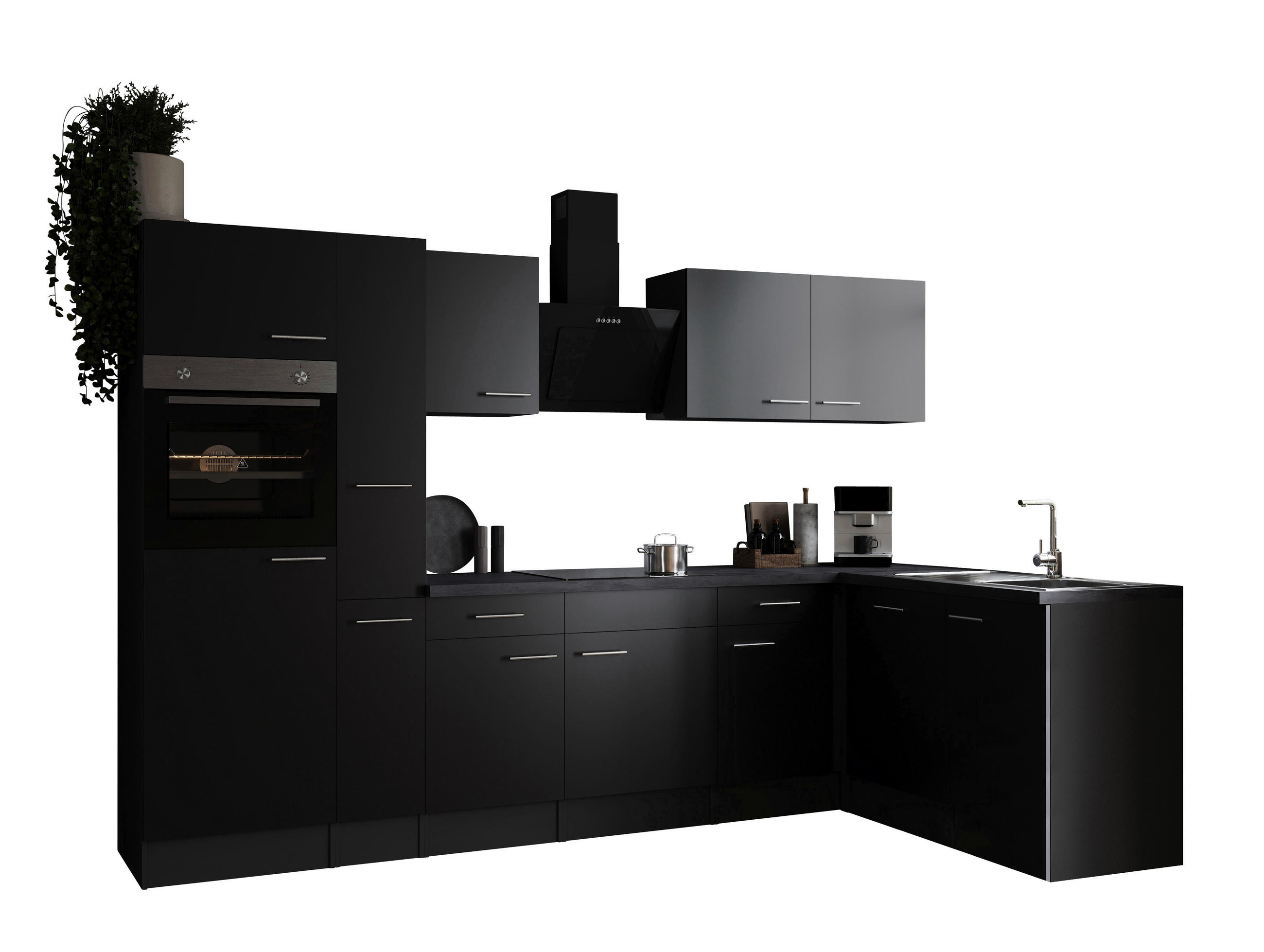 ECKKÜCHE 310/172 cm  in Grau, Schwarz  - Silberfarben/Schwarz, Design, Holzwerkstoff/Metall (310/172cm) - Respekta