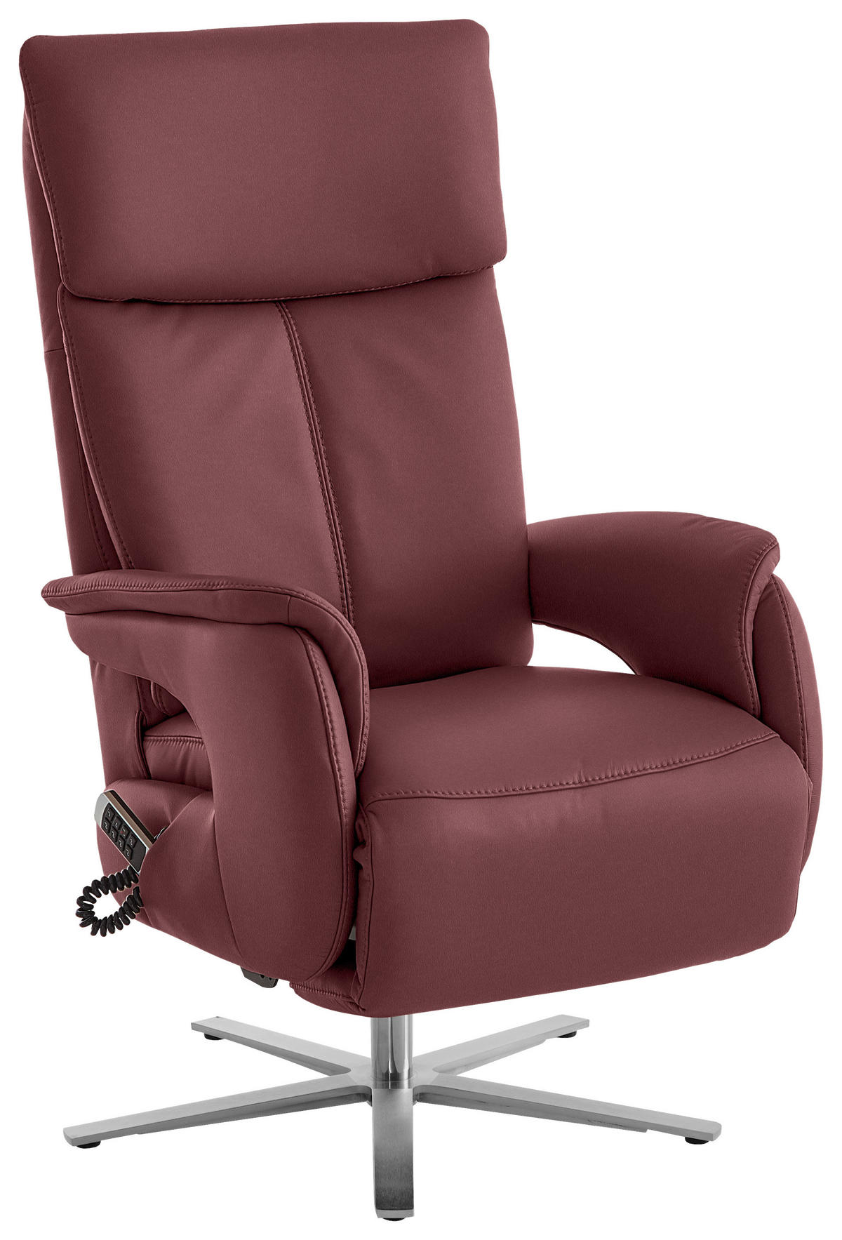 RELAXSESSEL in Leder Bordeaux  - Edelstahlfarben/Bordeaux, Design, Leder/Metall (70/124/85cm) - Cantus