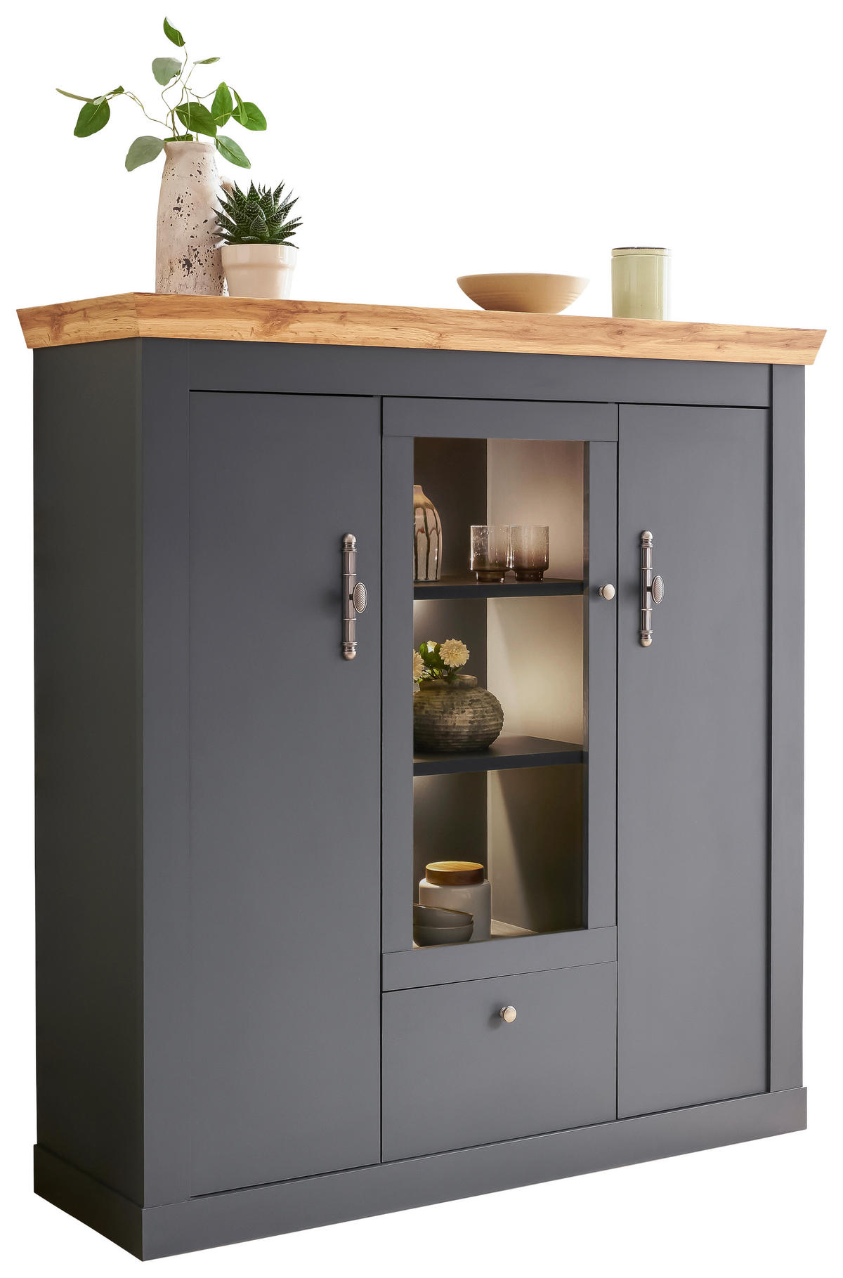 HIGHBOARD  in 141/146/45 cm  - Anthrazit/Silberfarben, Design, Holzwerkstoff/Metall (141/146/45cm) - MID.YOU
