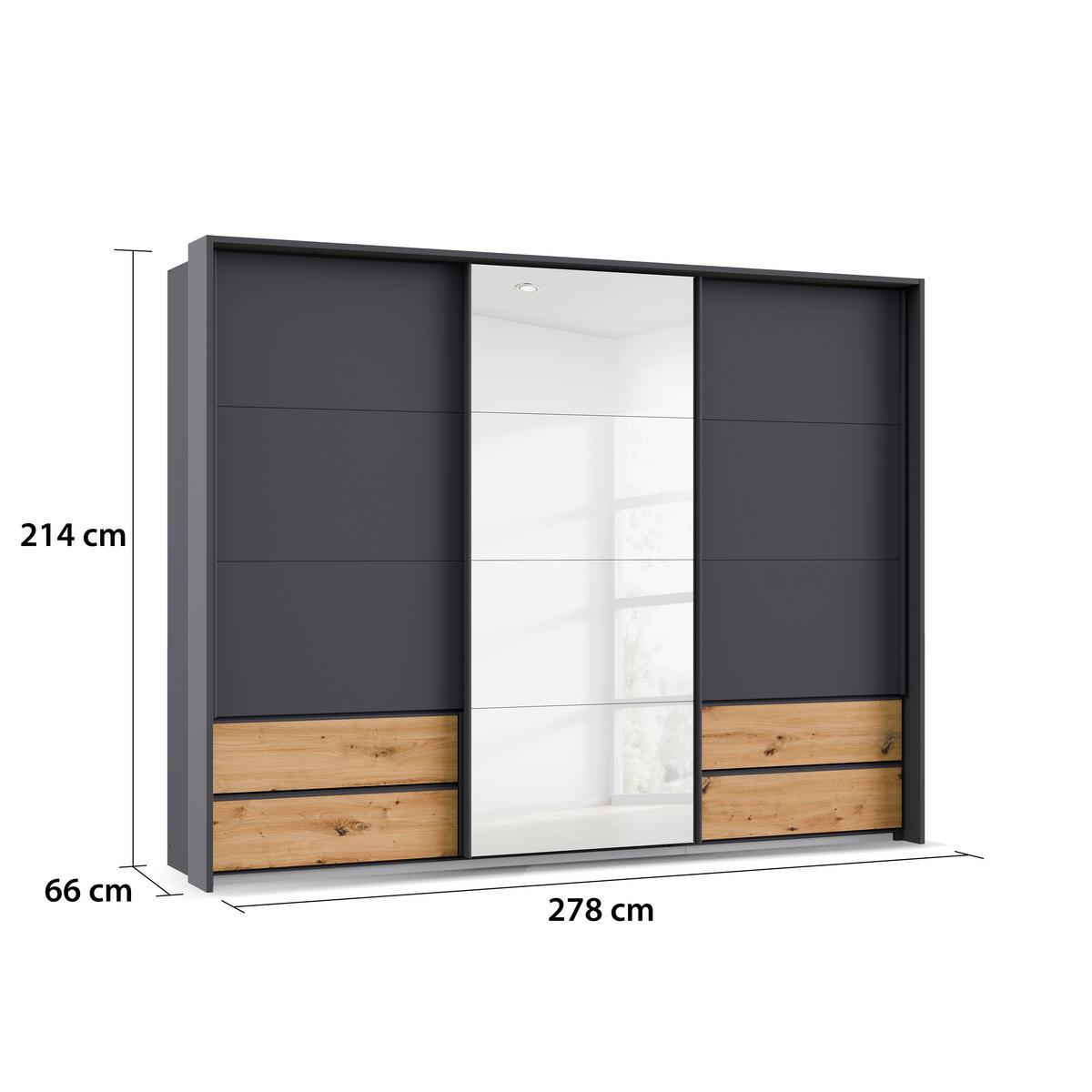 SCHWEBETÜRENSCHRANK 271/210/62 cm 3-türig Grau, Eiche Artisan  - Eiche Artisan/Grau, MODERN, Holzwerkstoff/Kunststoff (271/210/62cm)