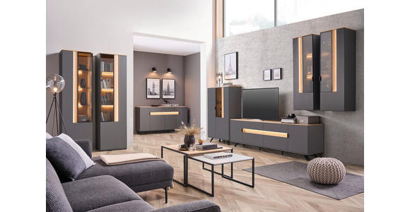 WOHNWAND in Anthrazit, Eichefarben 384,4/206/48 cm - Eichefarben/Anthrazit, Design, Glas/Holz (384,4/206/48cm) - Dieter Knoll