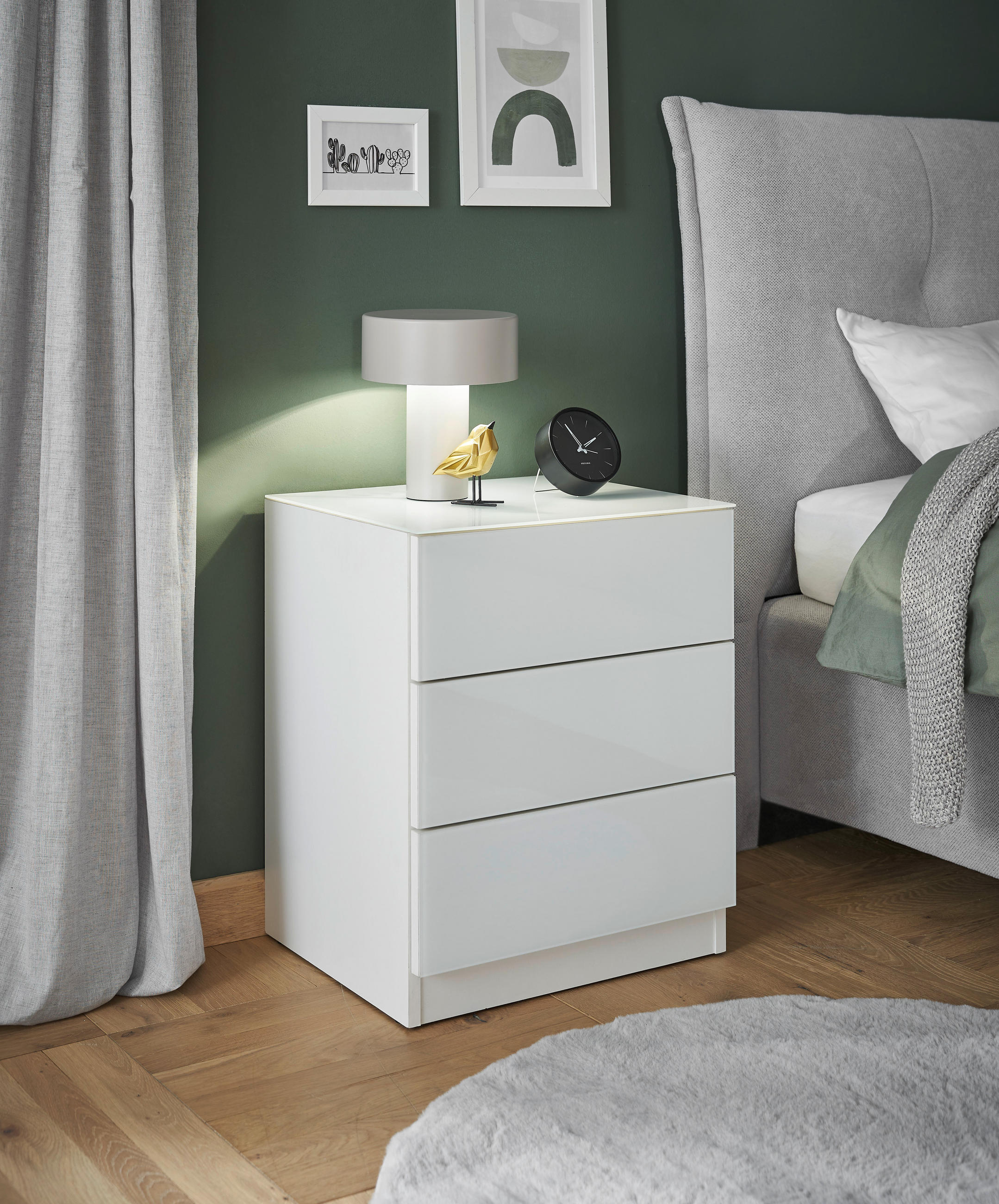 NOČNÝ STOLÍK, biela, 46/57/40 cm - biela, Konventionell, kompozitné drevo/sklo (46/57/40cm) - Hom`in