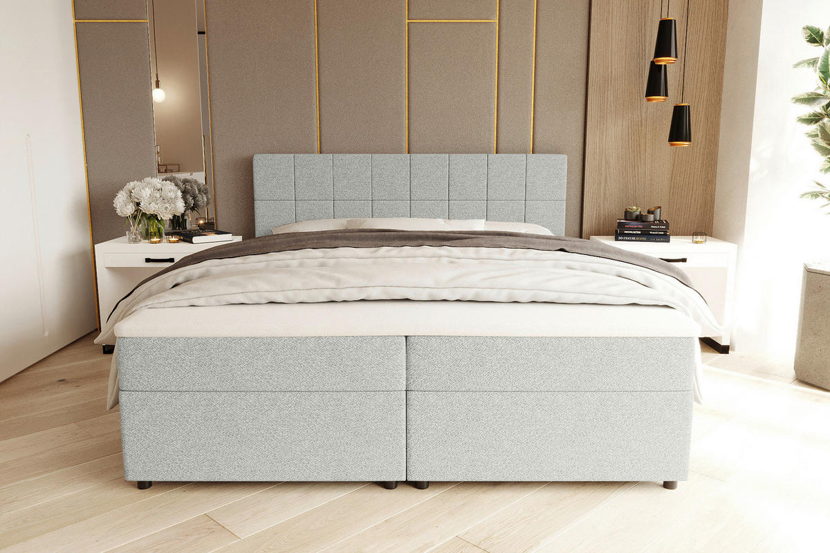 BOXBETT 140/200 cm,  in Hellgrau, Topper, Matratzen, Bettschubladen, H3 = fest  - Hellgrau/Schwarz, KONVENTIONELL, Kunststoff/Textil (140/200cm) - Boxxx