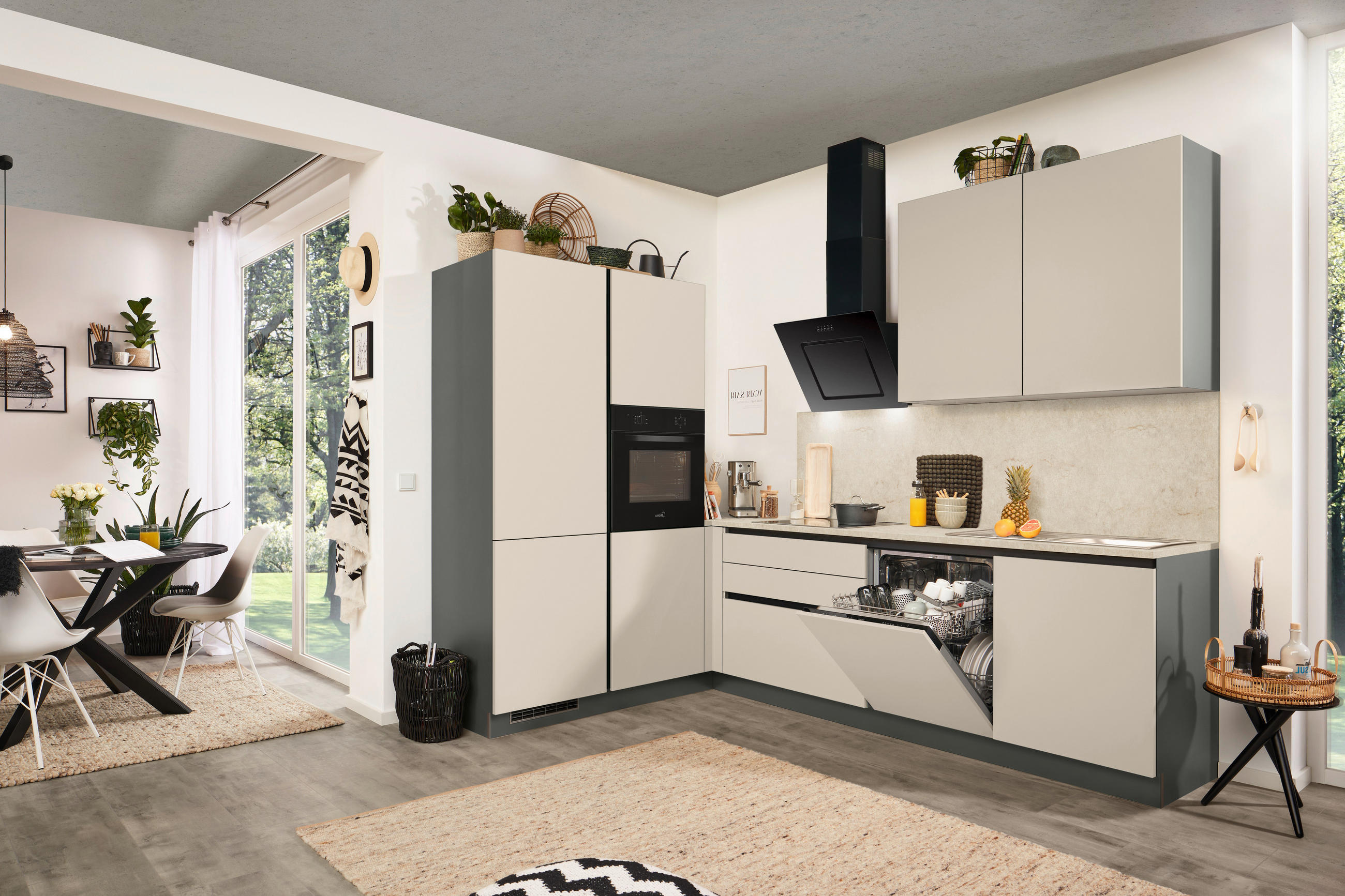 ECKKÜCHE 183/276 cm  in Anthrazit, Creme  - Anthrazit/Creme, Basics, Holzwerkstoff (183/276cm) - Welnova