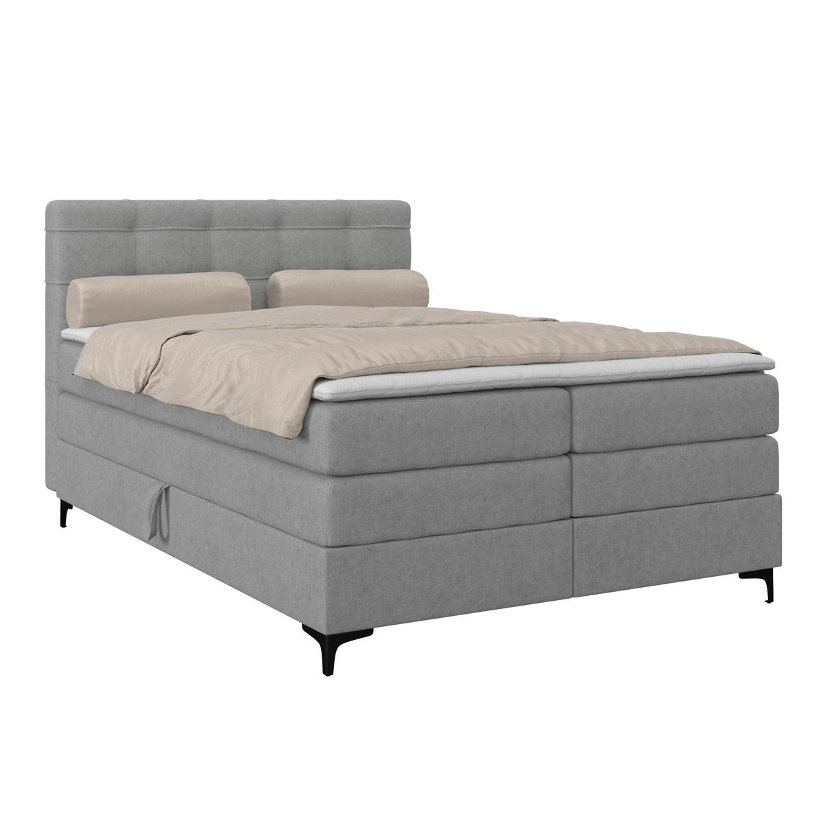 BOXSPRINGBETT 140/200 cm,  in Hellgrau, H3 = fest  - Hellgrau/Schwarz, KONVENTIONELL, Kunststoff/Textil (140/200cm)