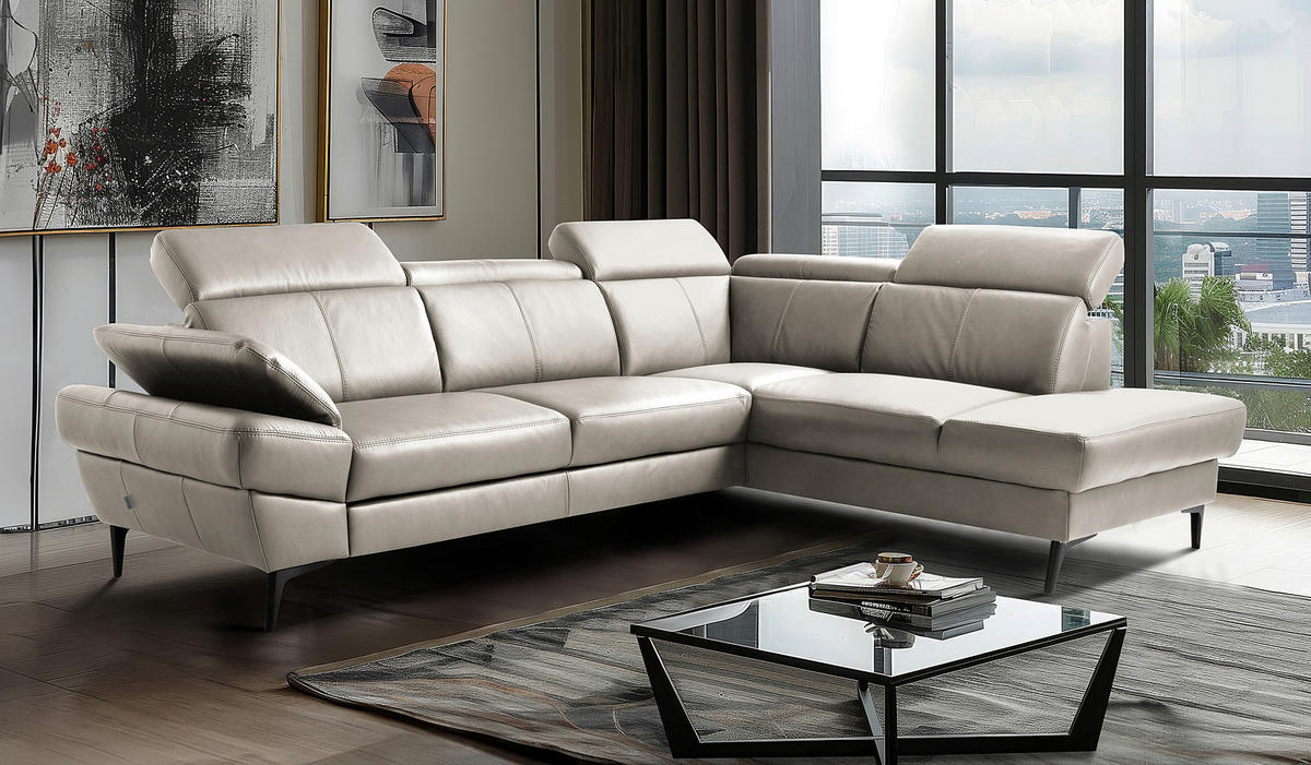 ECKSOFA  in Lederlook Echtleder Pinienfarben  - Schwarz/Pinienfarben, Design, Leder/Textil (264/211cm) - Livetastic