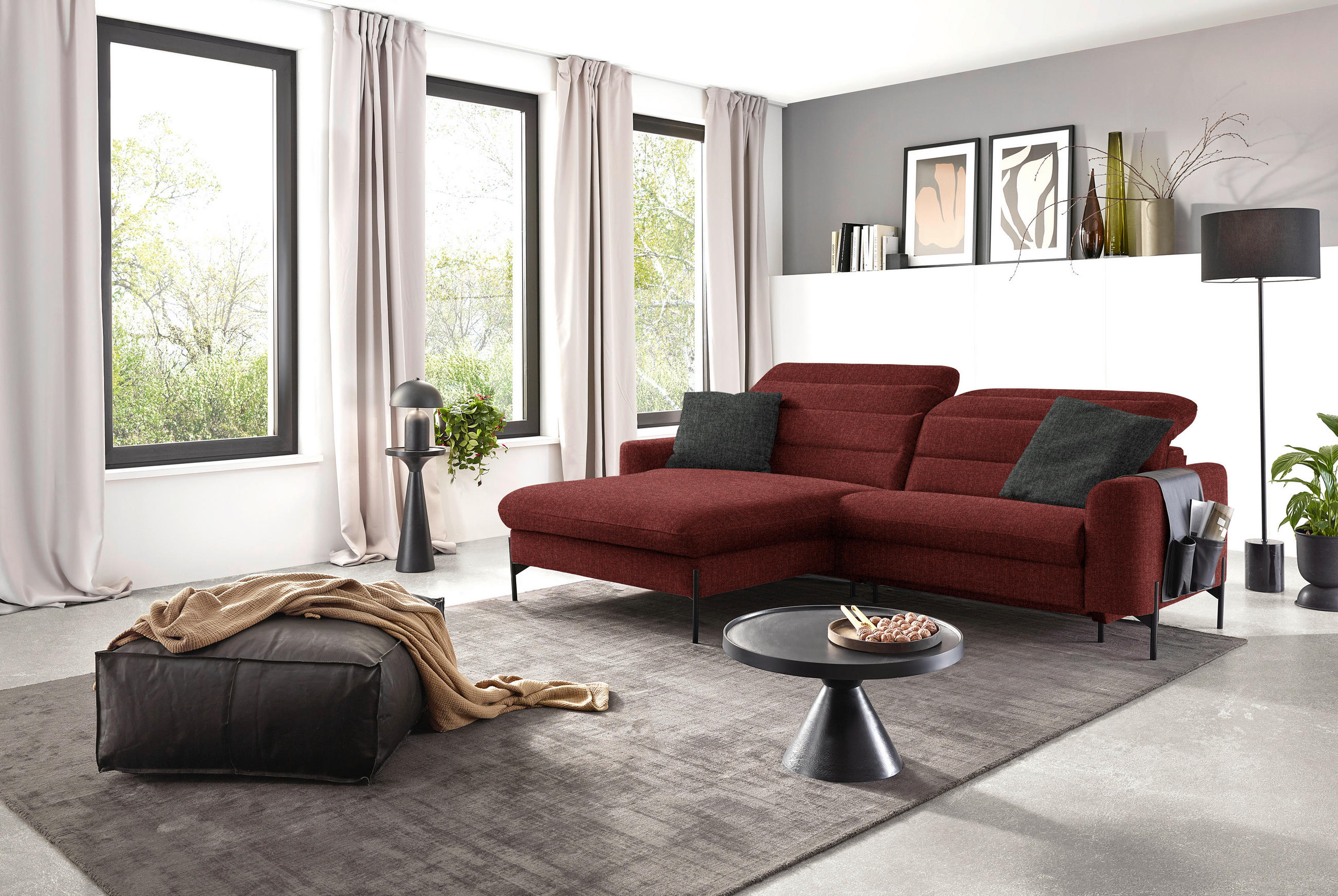 ECKSOFA in Flachgewebe Rot  - Rot/Schwarz, Design, Textil/Metall (191/252cm) - Dieter Knoll