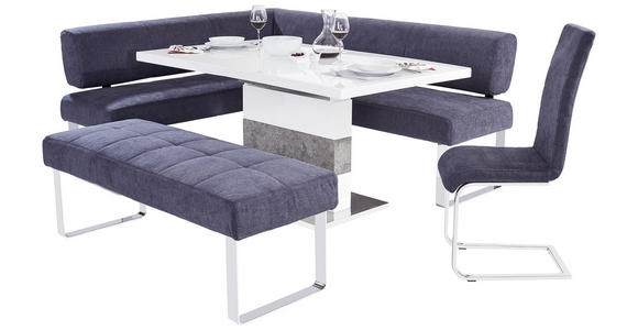 Ausziehbarer Esstisch Ralf II 160cm Betonoptik - Edelstahlfarben/Weiß, MODERN, Glas/Holzwerkstoff (160-200/76/90cm) - Luca Bessoni