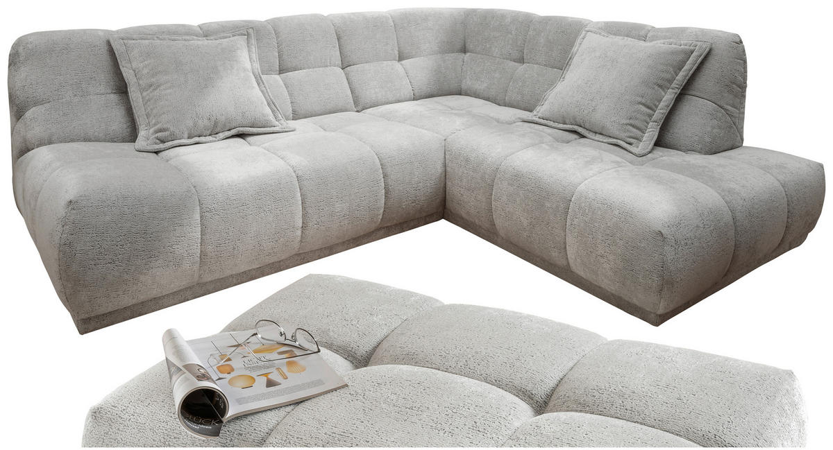 ECKSOFA Chenille Silberfarben  - Silberfarben/Schwarz, Modern, Kunststoff/Textil (254/203cm) - Livetastic
