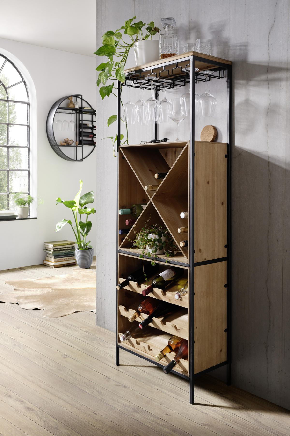 BARMODUL i trä, metall, trämaterial  60/30/160 cm  - ljusbrun/svart, Lifestyle, metall/trämaterial (60/30/160cm) - Ambia Home