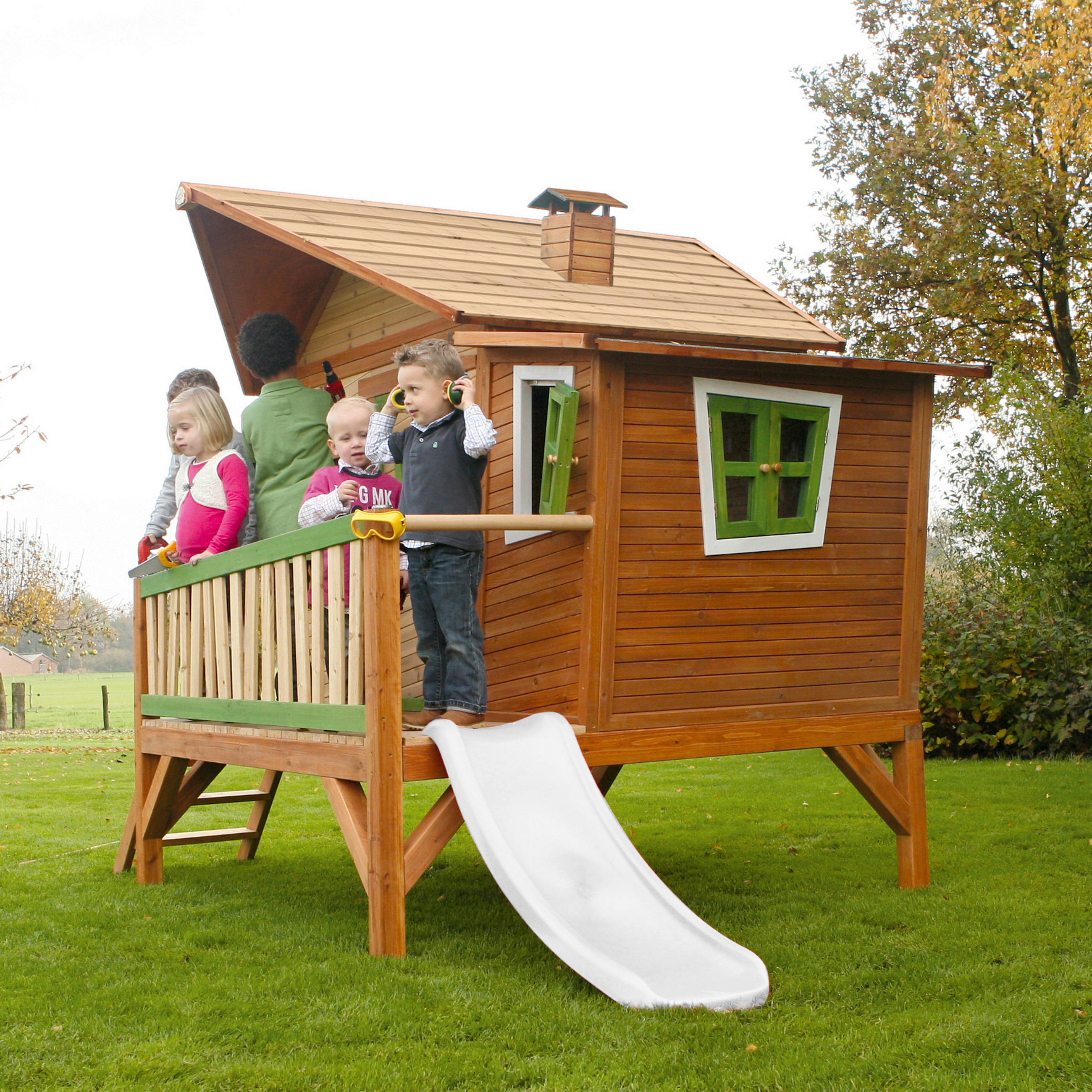 SPIELHAUS 123/12,8/152 cm  - Braun/Weiß, KONVENTIONELL, Holz/Kunststoff (123/12,8/152cm) - Ambia Garden