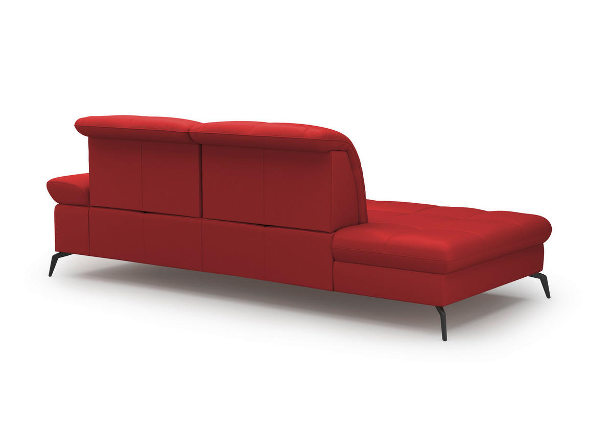 RÉCAMIERE in Echtleder Rot  - Rot/Schwarz, Konventionell, Leder/Metall (231/90/122cm) - Sit & More