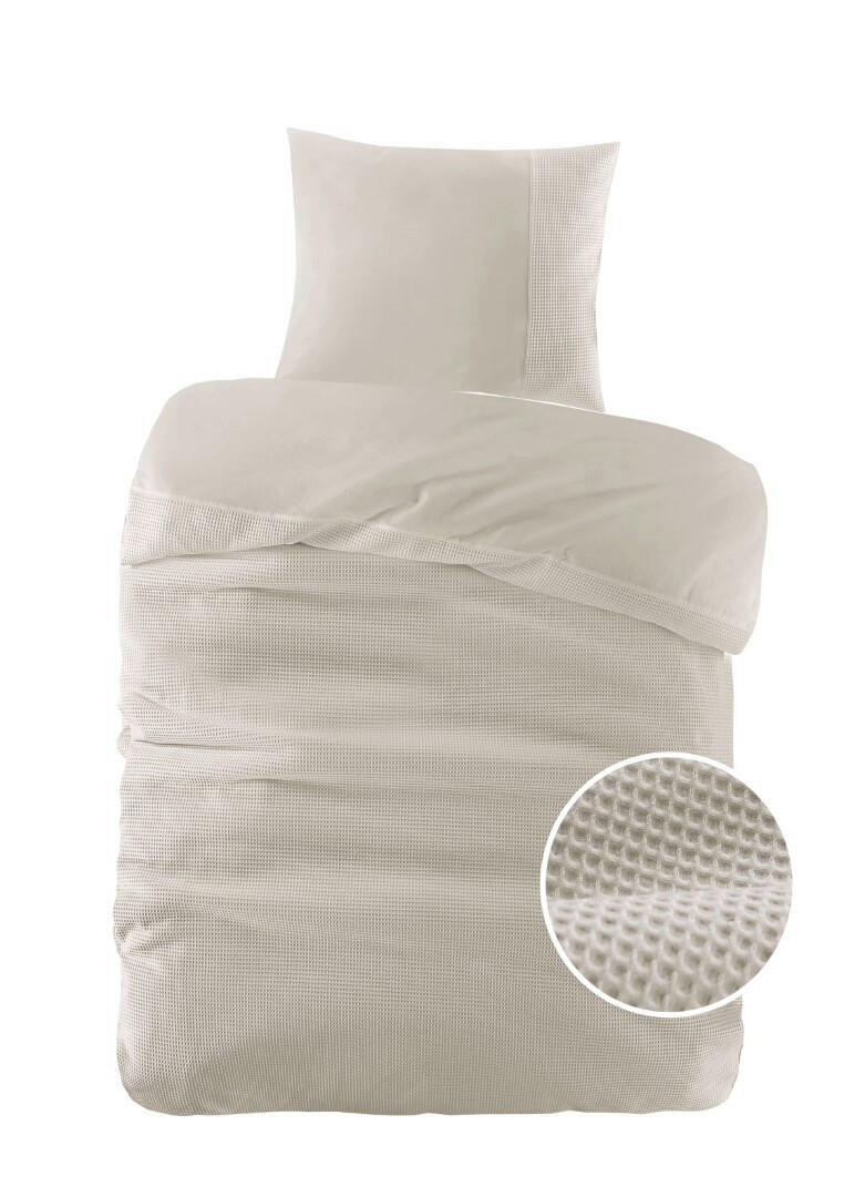 BETTWÄSCHESET 3-teilig Mendoza Perkal, Waffelpiqué 200/210 cm  - Sandfarben, Basics, Textil (200/210cm) - Novel