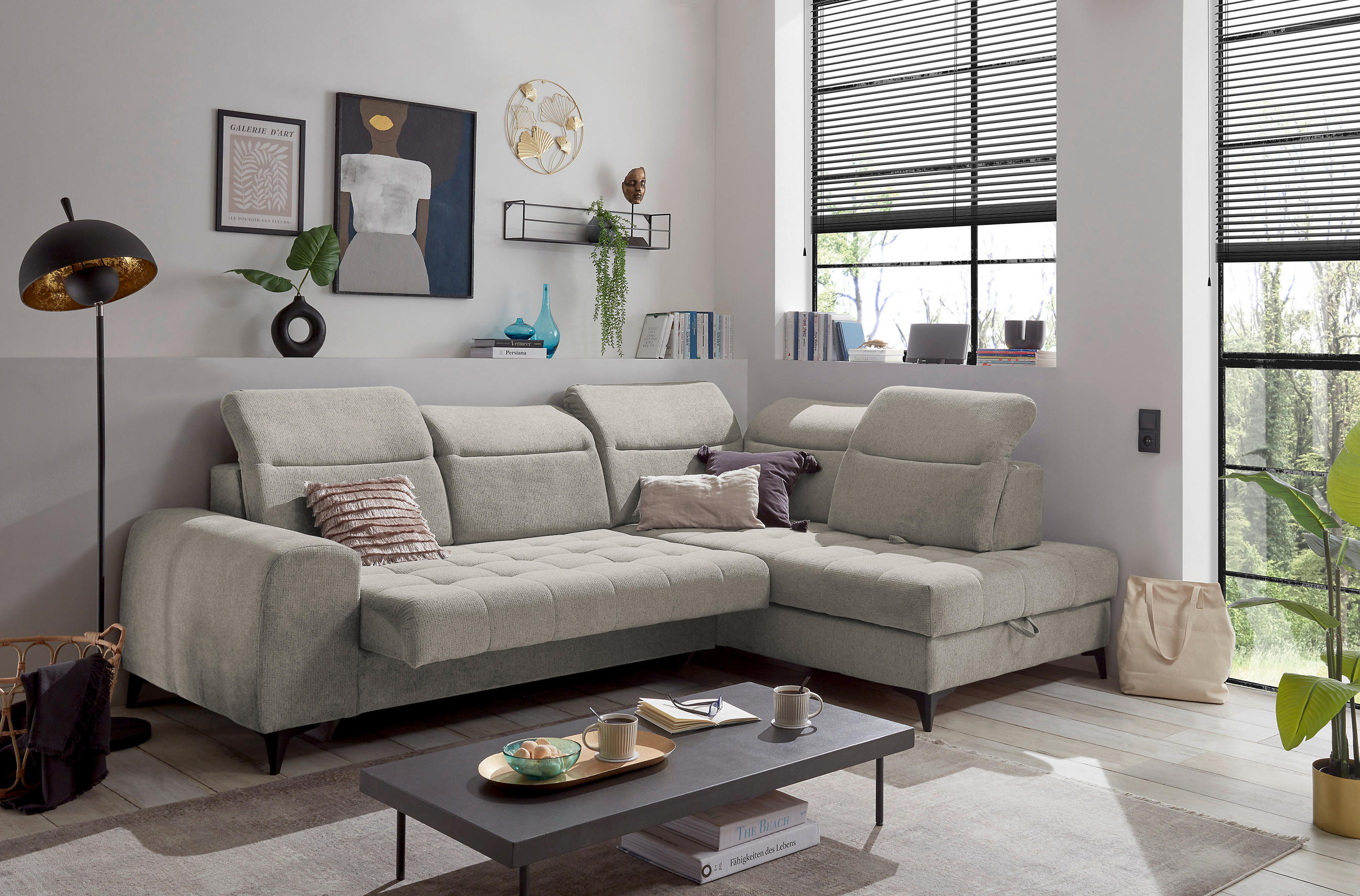 ECKSOFA Grau Webstoff  - Schwarz/Grau, KONVENTIONELL, Kunststoff/Textil (282/200cm) - MID.YOU