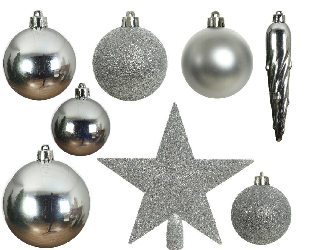CHRISTBAUMKUGEL-SET 6 cm 33-teilig  - Silberfarben, Basics, Kunststoff (6cm) - X-Mas