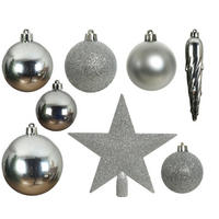 CHRISTBAUMKUGEL-SET 6 cm 33-teilig  - Silberfarben, Basics, Kunststoff (6cm) - X-Mas