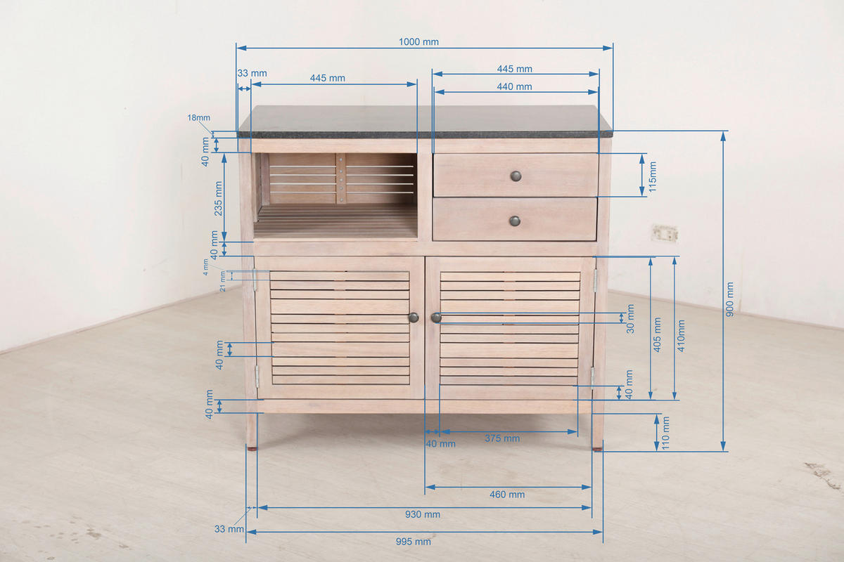 Comodă Cu Uși 100/90/50 cm  - negru/culoare lemn tec, Natur, metal/lemn (100/90/50cm) - Ambia Garden