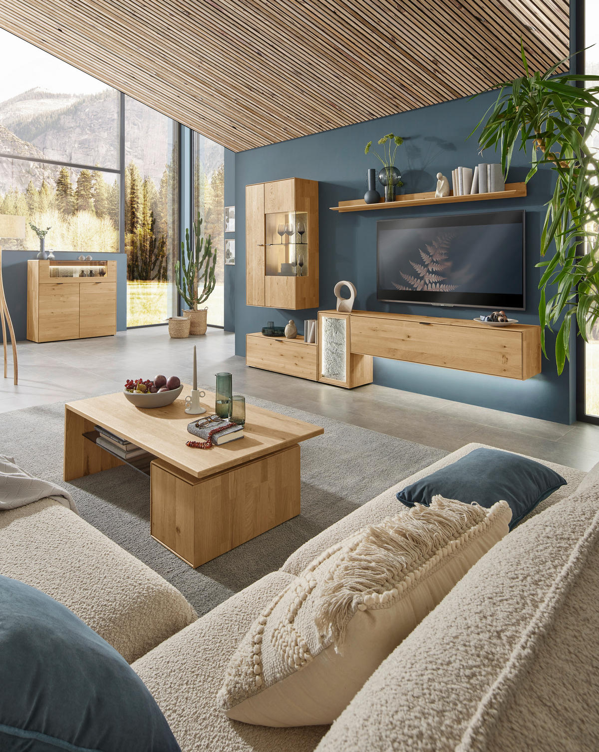 WOHNWAND  in Wildeiche  298,2/206,6/37,1 cm  - Wildeiche/Schwarz, Natur, Glas/Holz (298,2/206,6/37,1cm) - Valnatura