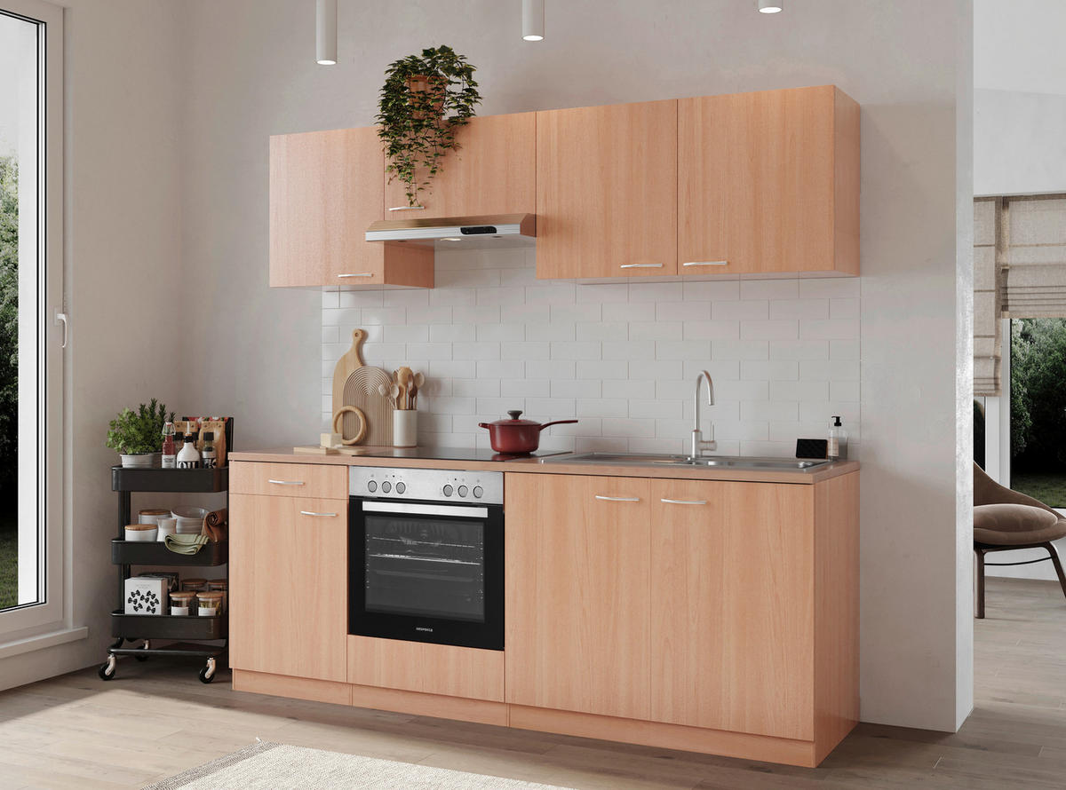 MODULKÖK 210 cm   i bokfärgad  - bokfärgad/aluminiumfärg, Basics, trämaterial/plast (210cm) - Respekta