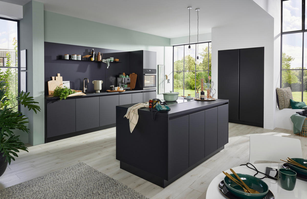 EINBAUKÜCHE P17  - Schwarz, Design, Holzwerkstoff - Dieter Knoll