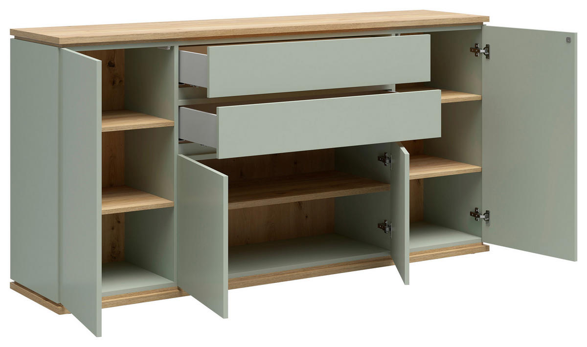 SIDEBOARD  184/93/42 cm 2 Schublade(n)  - Eichefarben/Salbeigrün, Design, Holzwerkstoff (184/93/42cm) - Xora