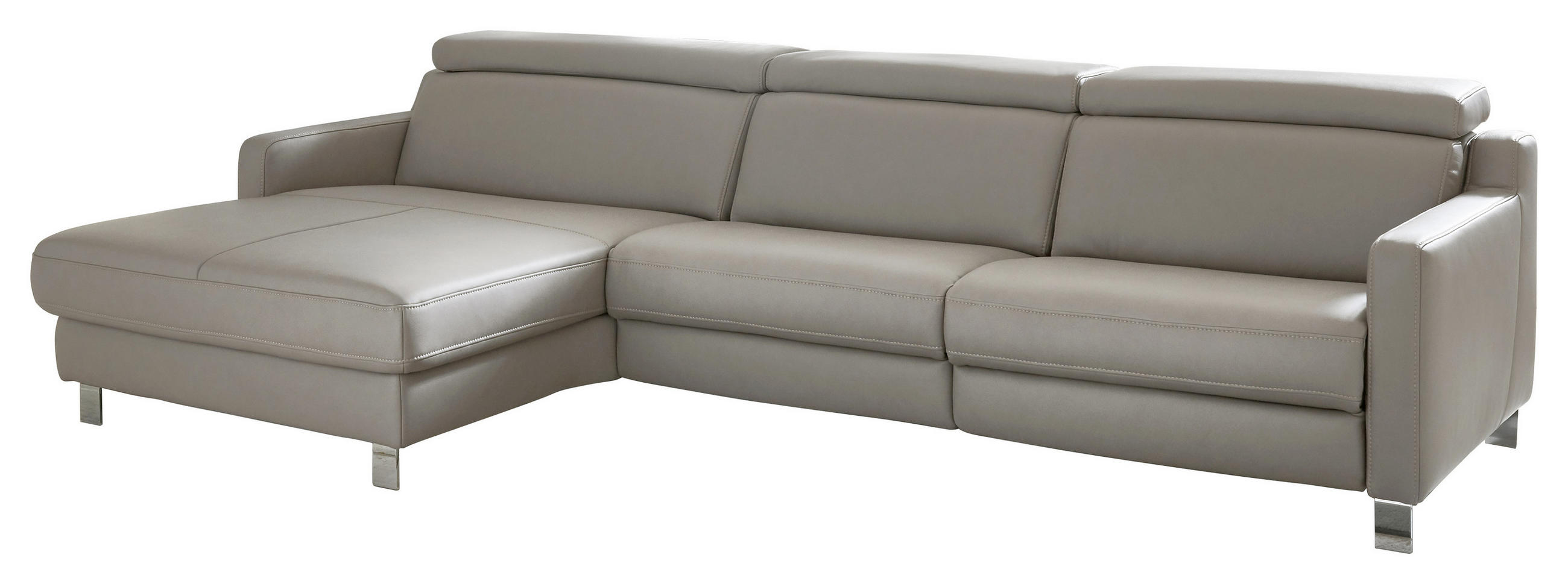 ECKSOFA Grau Echtleder - Chromfarben/Grau, Design, Leder/Metall (176/321cm) - Valdera