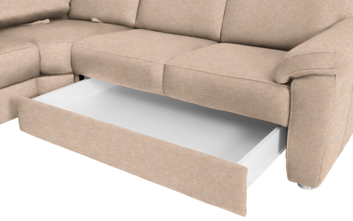 WOHNLANDSCHAFT in Flachgewebe Beige  - Chromfarben/Beige, KONVENTIONELL, Textil/Metall (163/336/240cm) - Beldomo System