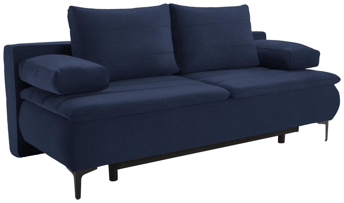 BOXSPRINGSOFA in Flachgewebe Dunkelblau  - Schwarz/Dunkelblau, Konventionell, Textil/Metall (204/93/100cm) - Livetastic