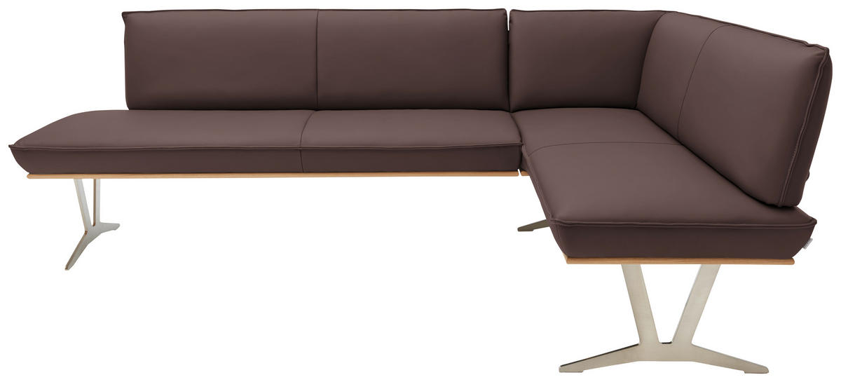 ECKBANK 237/152 cm  in Braun  - Edelstahlfarben/Beige, Design, Leder/Holz (237/152cm) - Ambiente