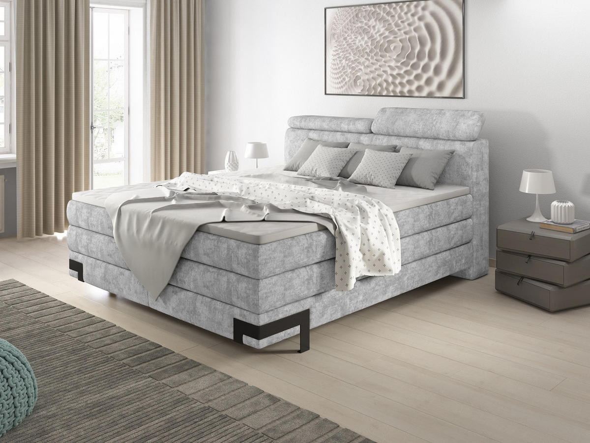 Pat Boxspring, 180/200 cm, gri deschis - gri deschis/negru, Basics, lemn/textil (180/200cm) - Esposa