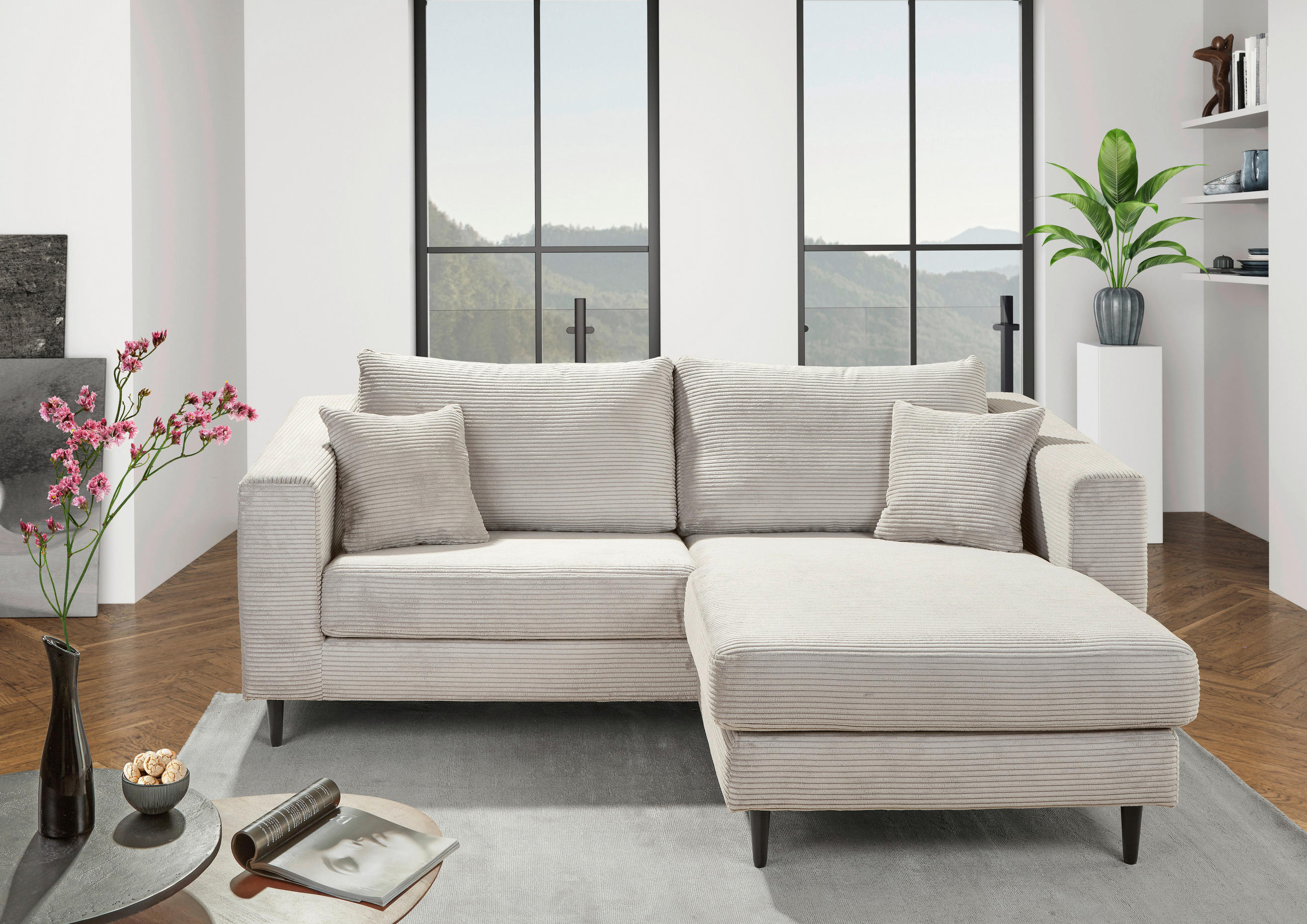 ECKSOFA in Cord Naturfarben  - Schwarz/Naturfarben, Konventionell, Holz/Textil (212/155cm) - Carryhome