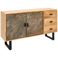 Tallinn Sideboard Bissau  in 140/80/40 cm  - Goldfarben/Naturfarben, Natur, Holz/Metall (140/80/40cm) - Livetastic