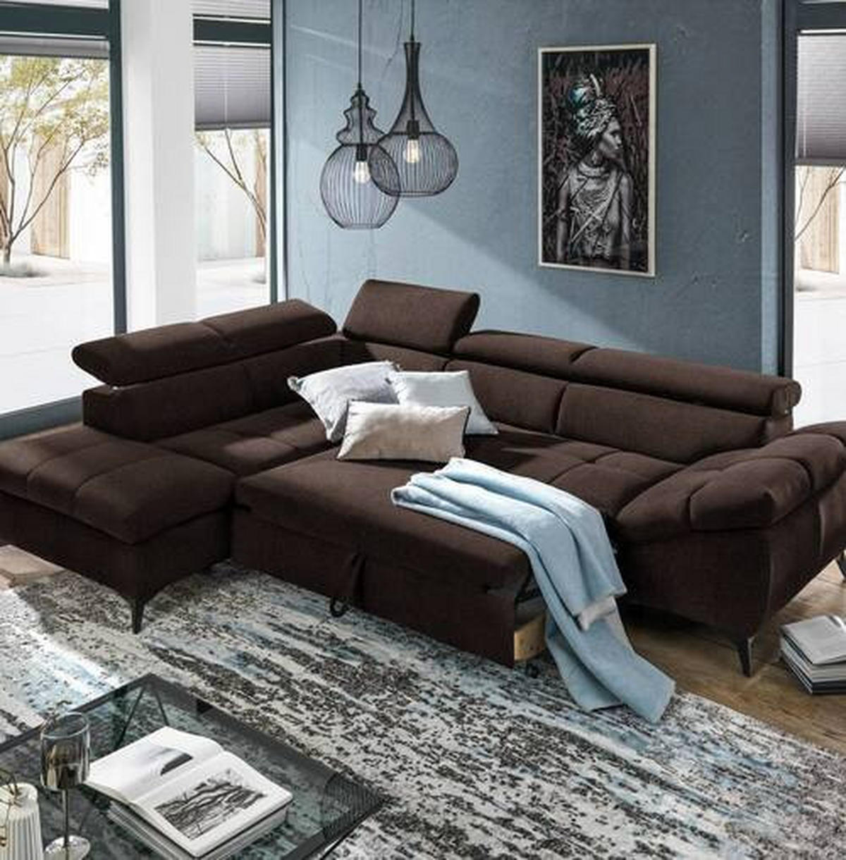 ECKSOFA in Mikrofaser Dunkelbraun  210/279 cm  - Dunkelbraun/Schwarz, Design, Kunststoff/Textil (210/279cm) - Stylife