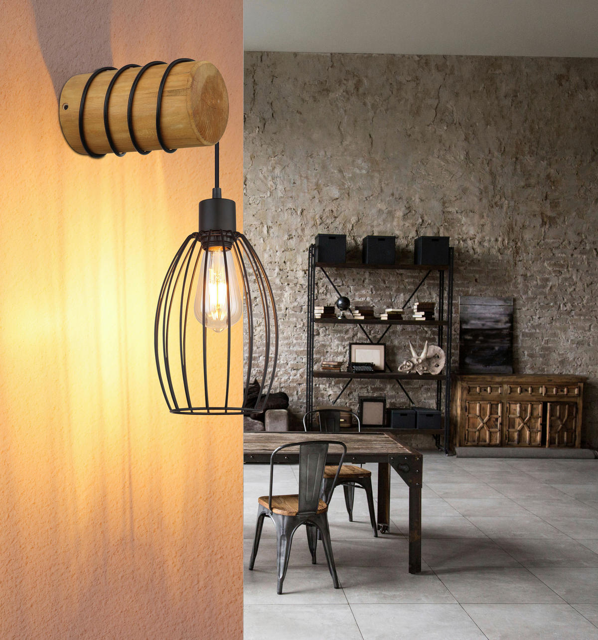 WANDLEUCHTE Queena 16/27/59 cm  - Schwarz/Braun, Design, Holz/Kunststoff (16/27/59cm) - Globo
