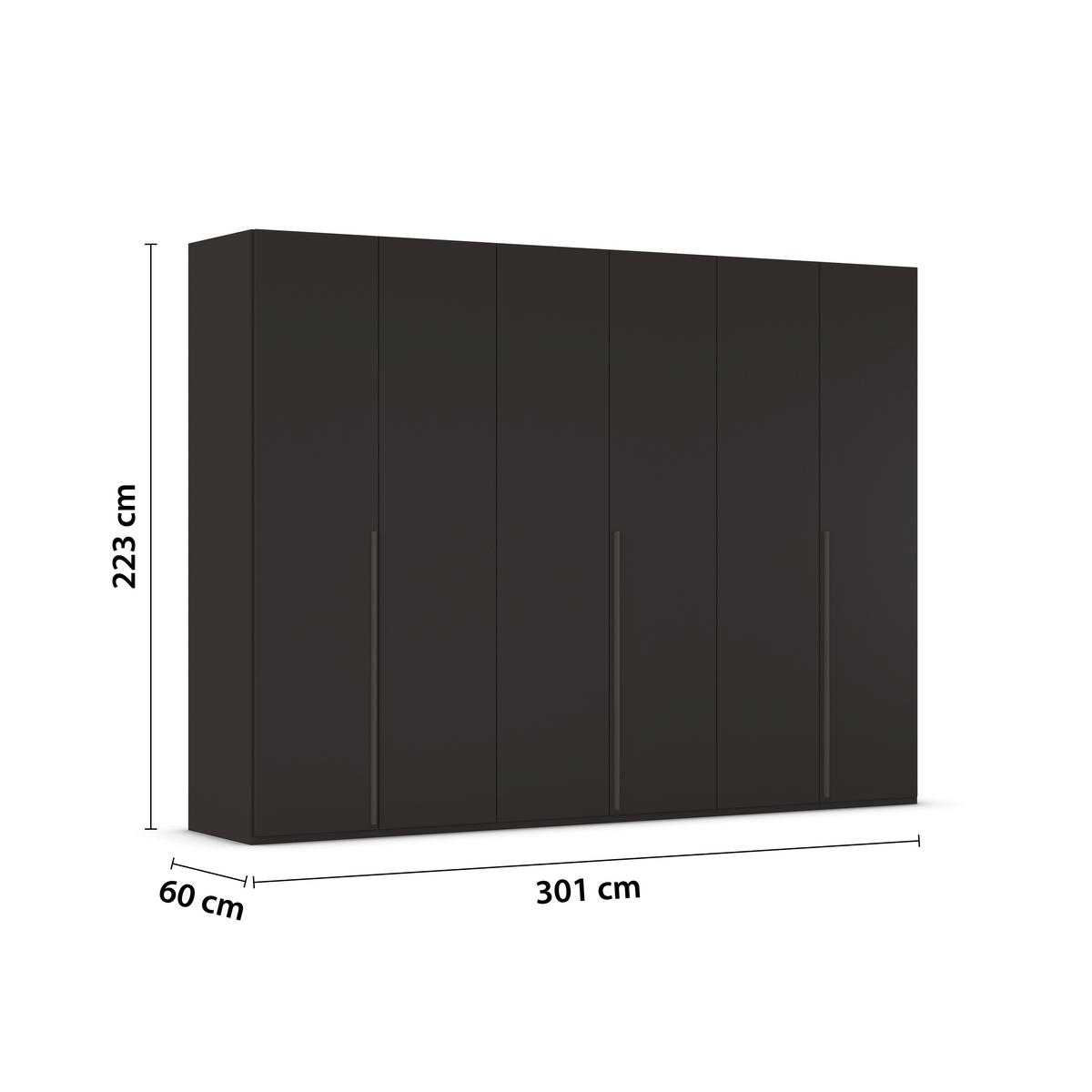 DREHTÜRENSCHRANK 301/223/60 cm 6-türig Schwarz  - Graphitfarben/Schwarz, Design, Holzwerkstoff/Metall (301/223/60cm) - home24