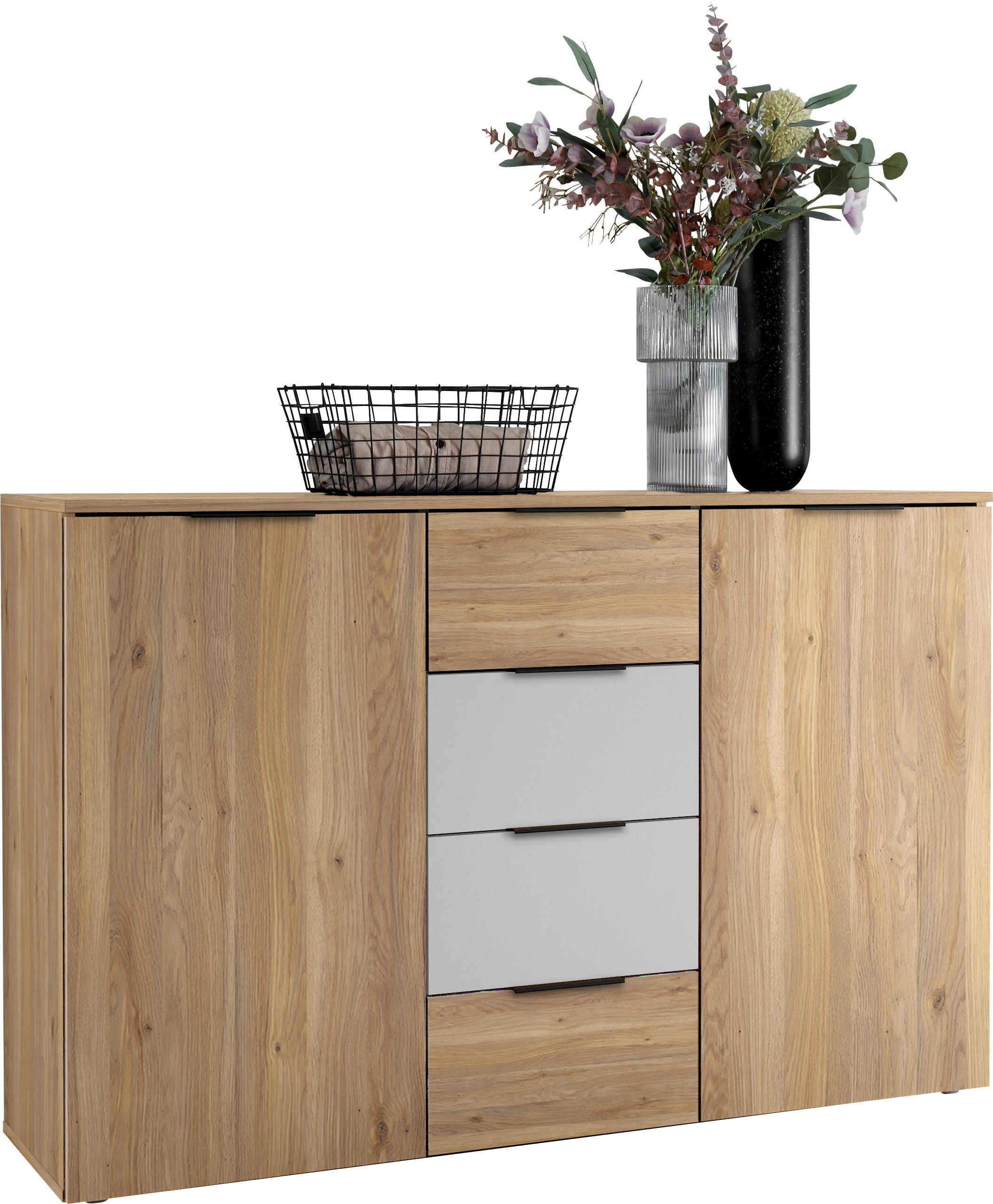 SIDEBOARD 135/89/40 cm  in Weiss, Eichefarben  - Weiss/Eichefarben, Konventionell, Holzwerkstoff/Kunststoff (135/89/40cm) - Carryhome