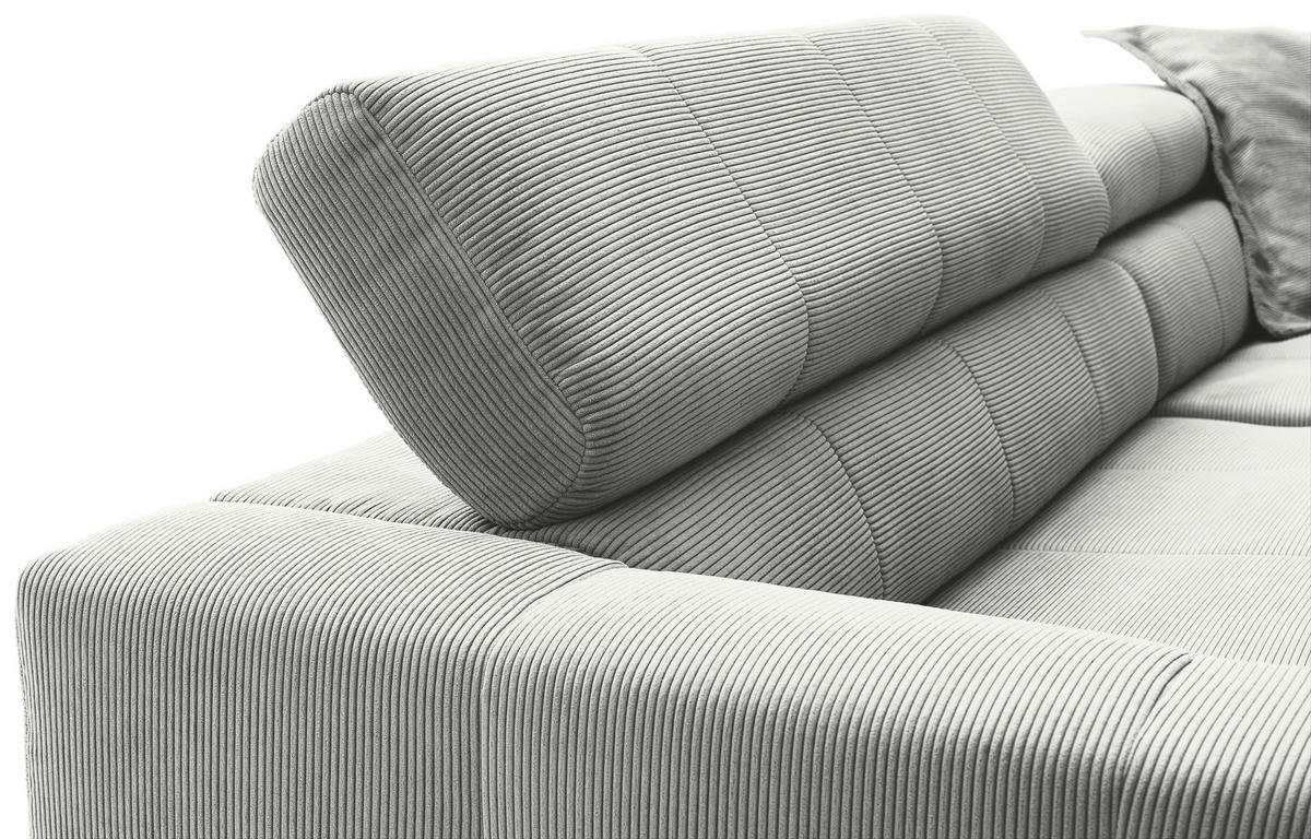ECKSOFA in Cord Hellgrau  311/219 cm  - Hellgrau/Schwarz, KONVENTIONELL, Textil/Metall (311/219cm) - Hom`in
