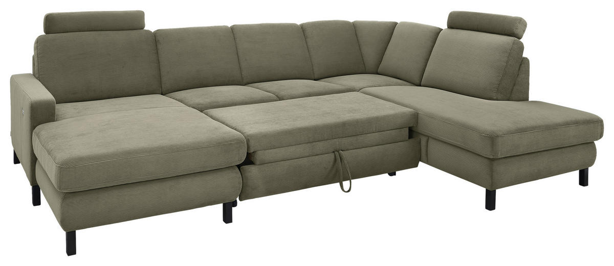 WOHNLANDSCHAFT MR 365 Olivgrün Feincord  - Schwarz/Olivgrün, Design, Textil/Metall (165/313/219cm) - Musterring