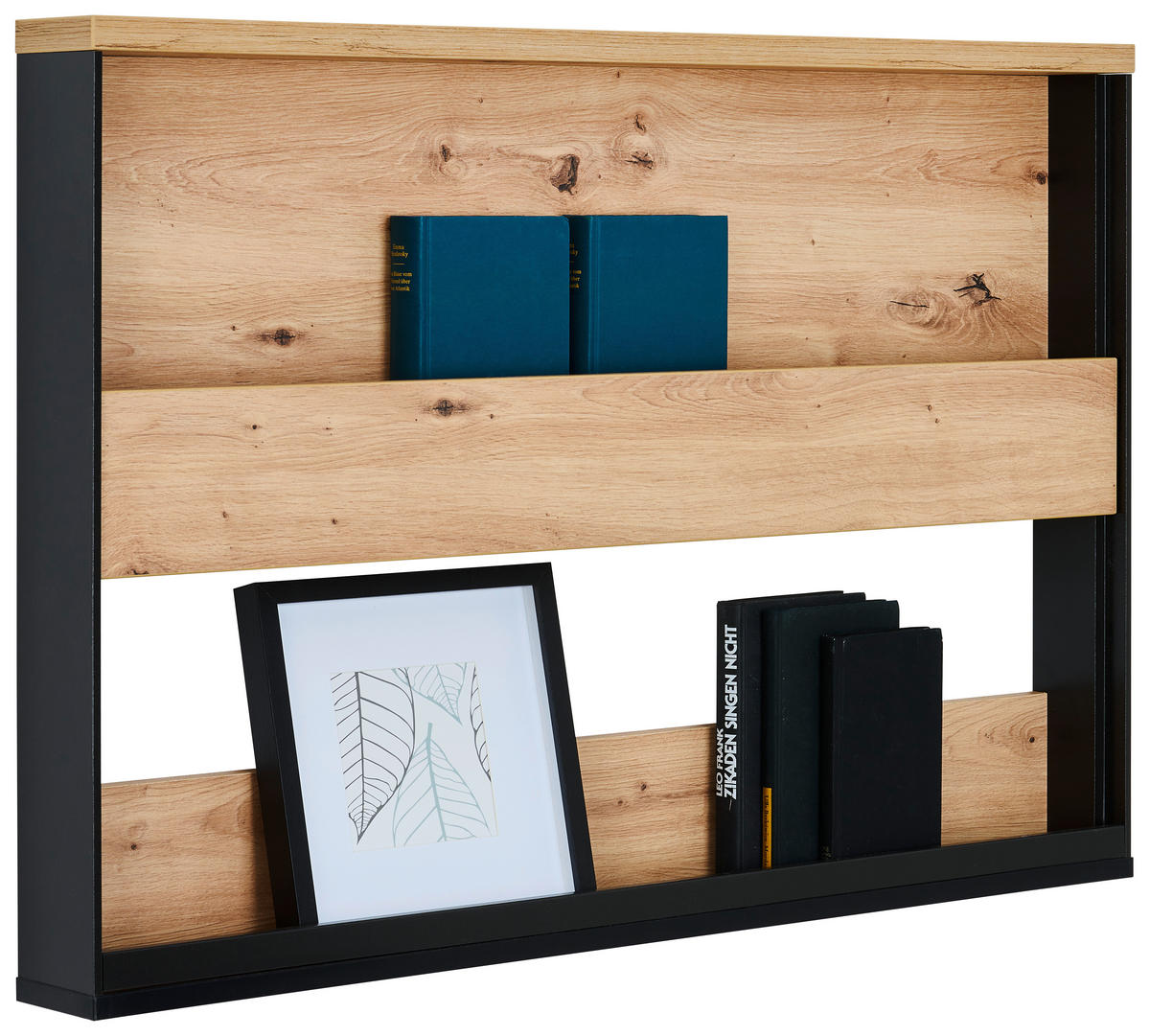 NÁSTĚNNÝ REGÁL černá, dub artisan - černá/dub artisan, Konvenční, kompozitní dřevo (92/63cm) - Voleo