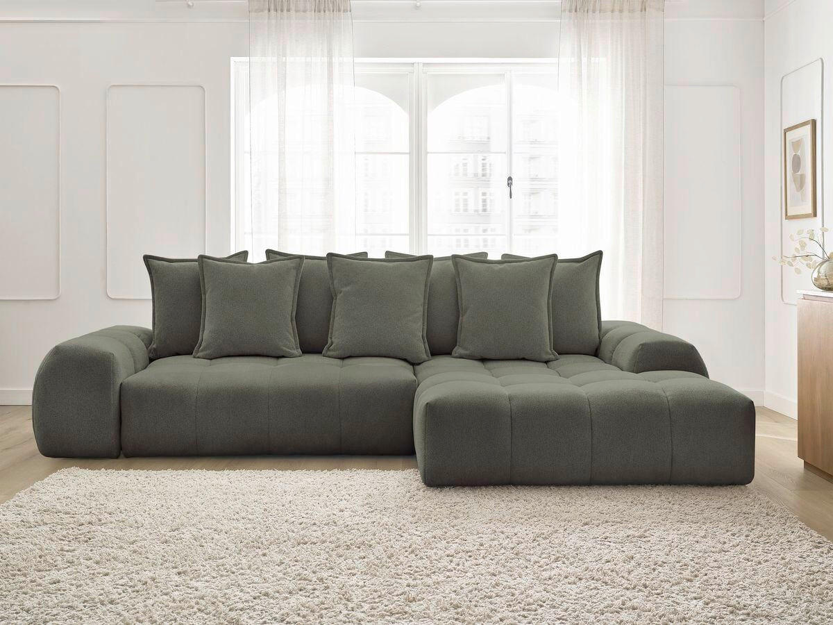 ECKSCHLAFSOFA EVEREST  mit Rücken echt, Armteil links, Armteil rechts Flachgewebe Grün  - Schwarz/Grün, MODERN, Kunststoff/Textil (318/180cm) - Livetastic