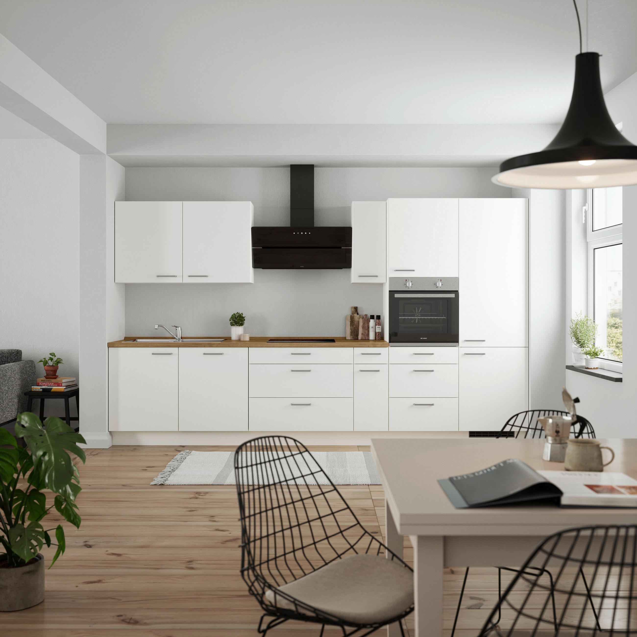 KÜCHENLEERBLOCK 360 cm   in Weiß, Eichefarben  - Edelstahlfarben/Eichefarben, MODERN, Holzwerkstoff/Metall (360cm) - Nobilia