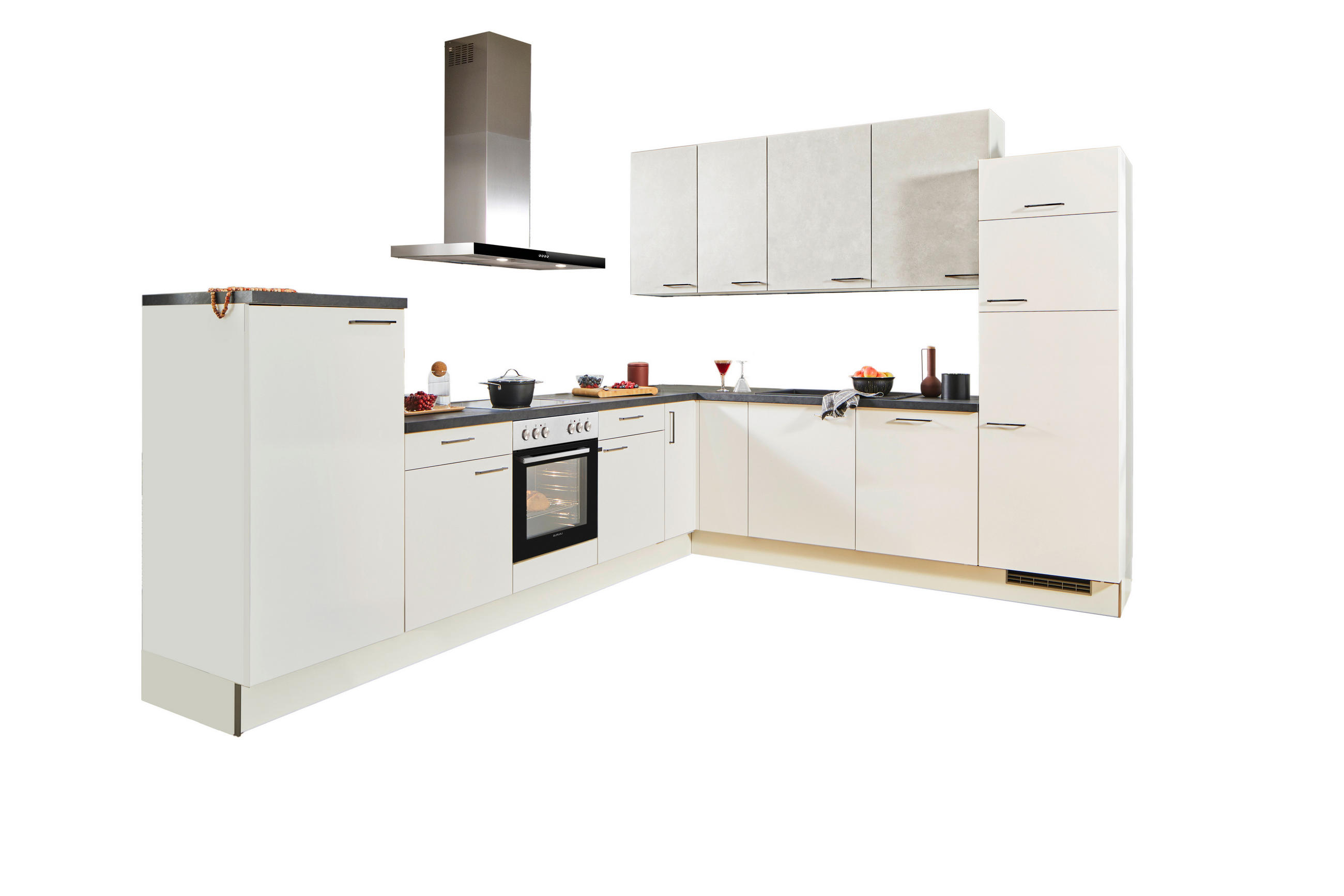 ECKKÜCHE 330/270 cm  in Weiß, Sandfarben  - Sandfarben/Schwarz, Design, Holzwerkstoff/Metall (330/270cm) - Xora