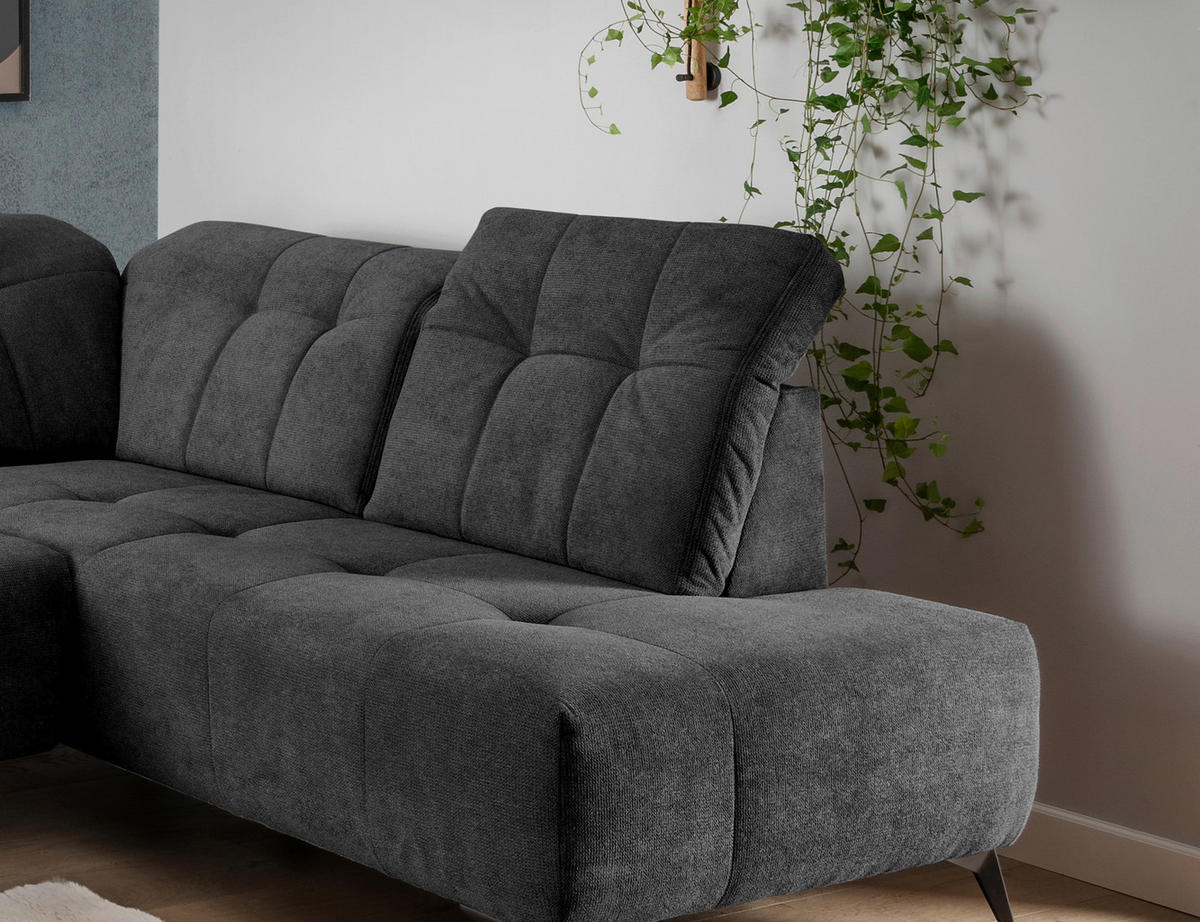 WOHNLANDSCHAFT SANO Anthrazit Chenille  - Anthrazit/Schwarz, MODERN, Textil/Metall (180/337/200cm) - Livetastic