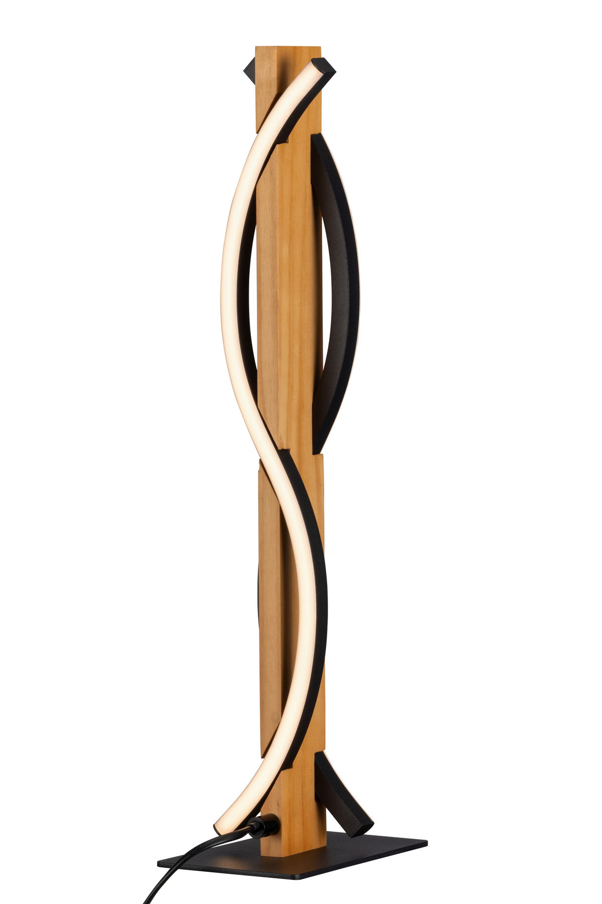 LED-TISCHLEUCHTE Zhang 15/48/10 cm   - Schwarz/Kieferfarben, Design, Holz/Kunststoff (15/48/10cm) - Novel