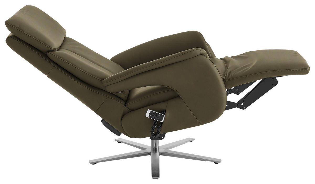 RELAXSESSEL in Leder Olivgrün  - Edelstahlfarben/Olivgrün, Design, Leder/Metall (70/124/85cm) - Cantus