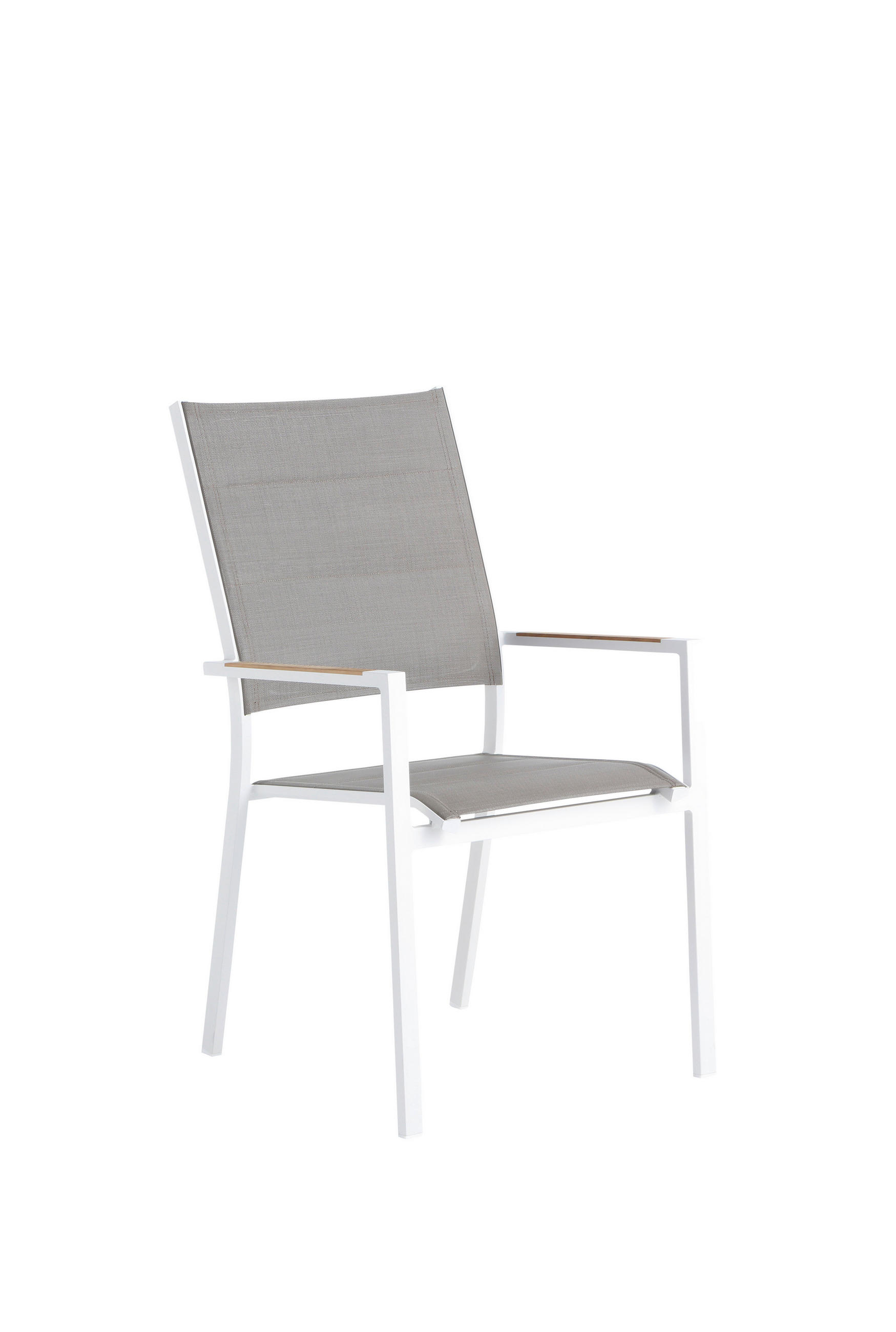 STAPELSESSEL Aluminium Taupe, Weiß, Teakfarben  - Taupe/Weiß, Design, Holz/Textil (56/95/64cm)