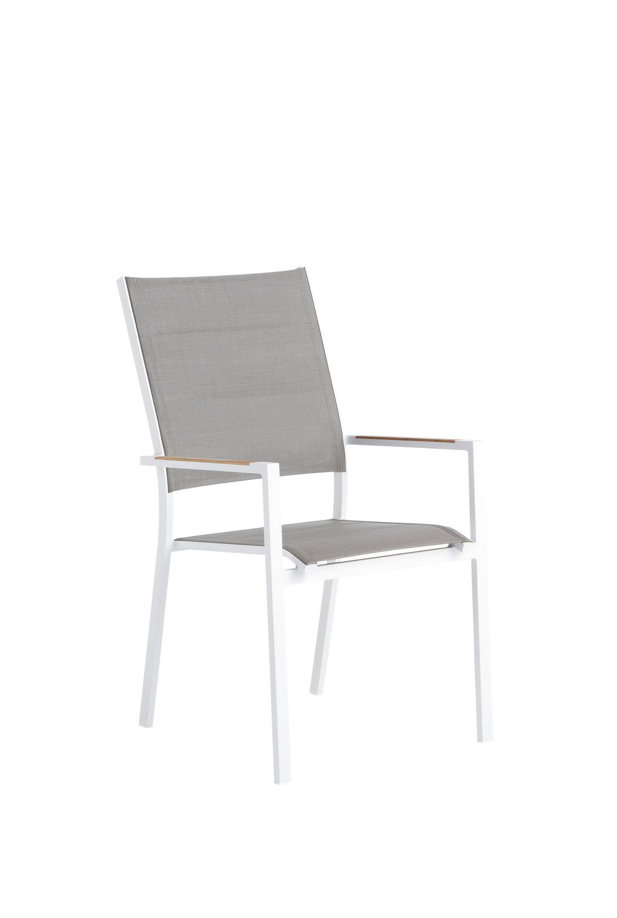 STAPELSESSEL Aluminium Taupe, Weiß, Teakfarben  - Taupe/Weiß, Design, Holz/Textil (56/95/64cm)
