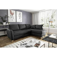 ECKSOFA Schwarz Echtleder Lederlook  - Buchefarben/Schwarz, Design, Leder/Holz (227/168cm) - Livetastic