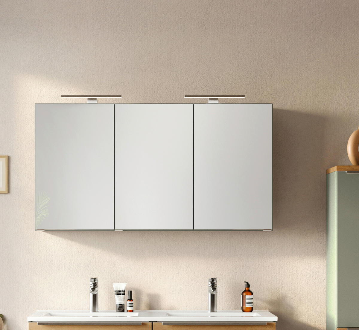 SPIEGELSCHRANK 120/64/20 cm  - Schilfgrün/Wildeiche, Trend, Glas/Holzwerkstoff (120/64/20cm) - Held